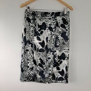 WD NY Black And White Animal Print Pencil Skirt Lined Women's Medium